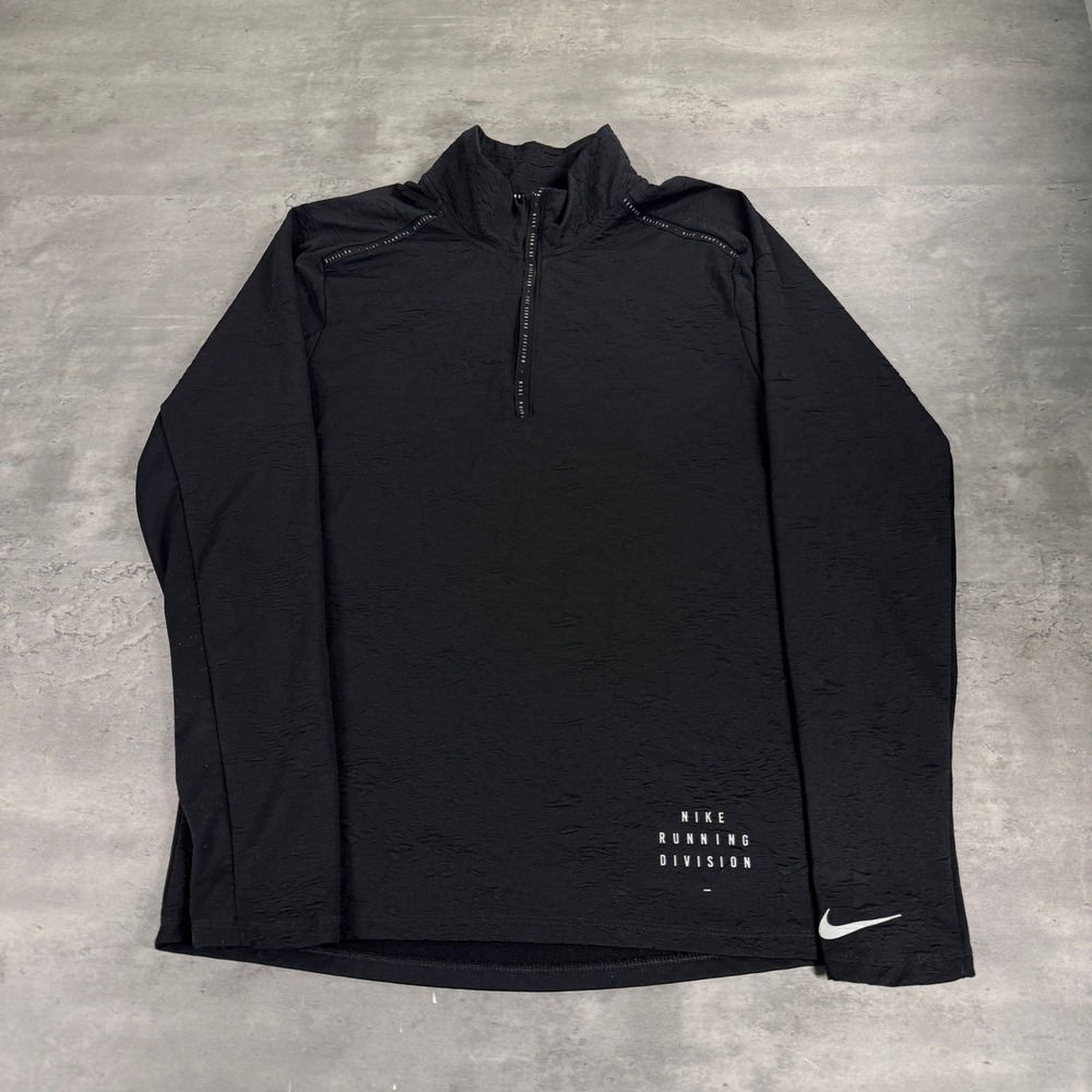 Nike Running Division Pullover Mens S Black Dri-FIT 1/4 Zip Textured DA0430 Gym